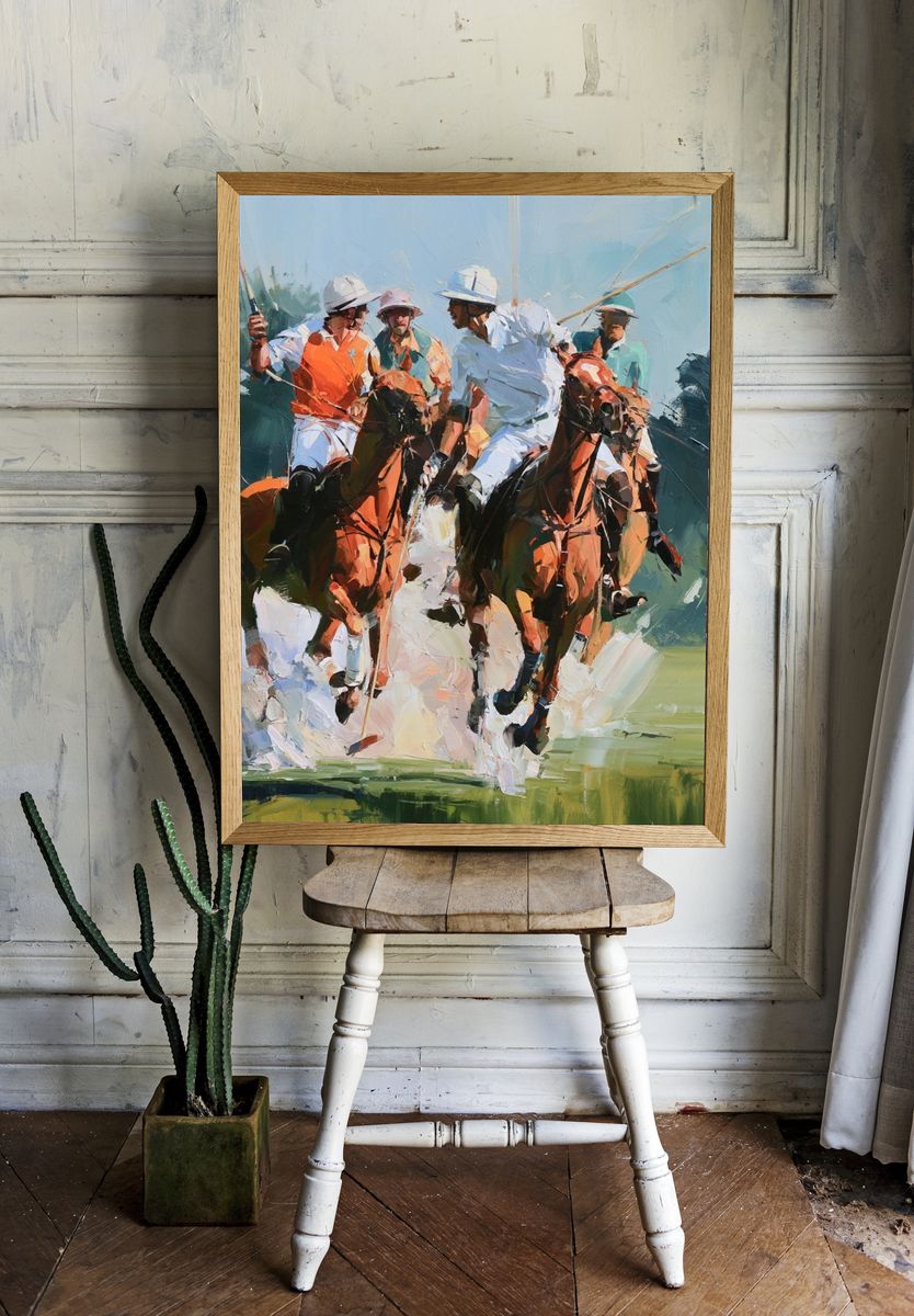 Polo Match Oil Painting Poster. room preview