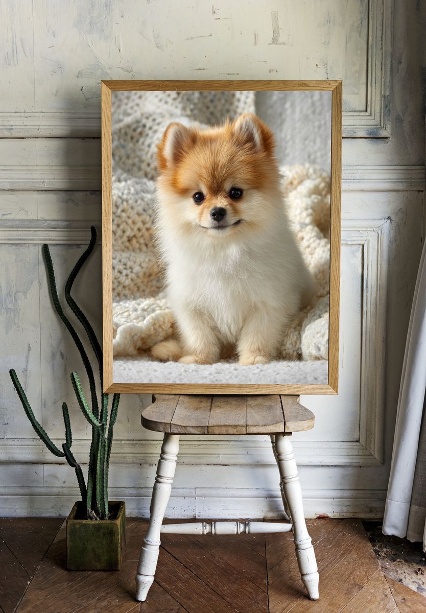 Pomeranian Puppy Portrait Print. — room view 1