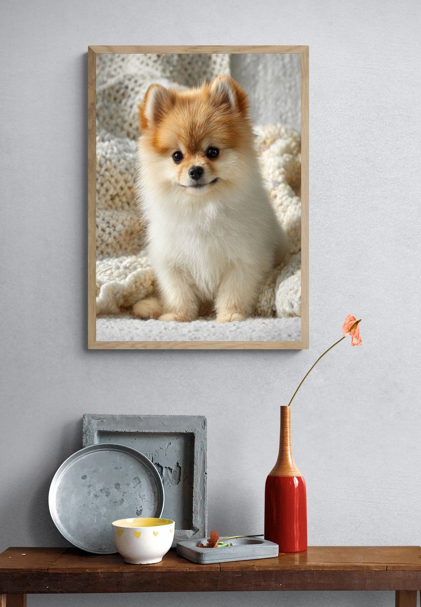 Pomeranian Puppy Portrait Print. — room view 3