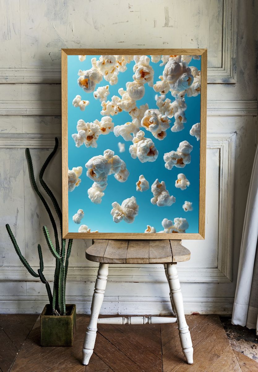Floating Popcorn Blue Sky Poster. — room view 1