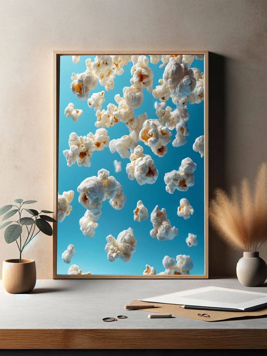 Floating Popcorn Blue Sky Poster. — room view 2