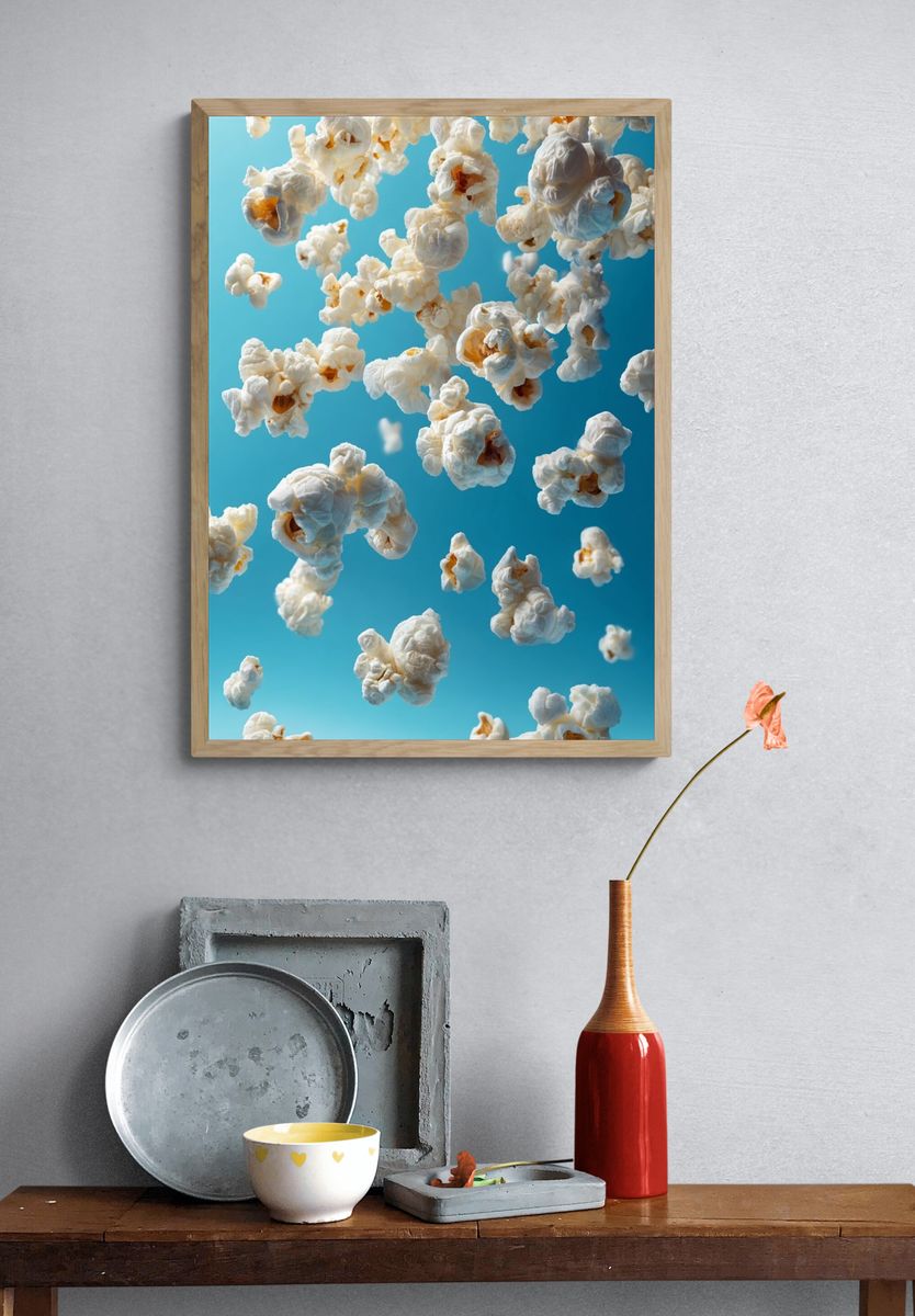 Floating Popcorn Blue Sky Poster. — room view 3