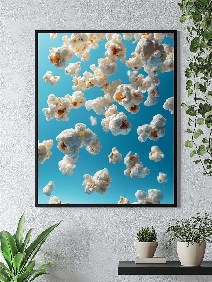 Floating Popcorn Blue Sky Poster. — room view 4
