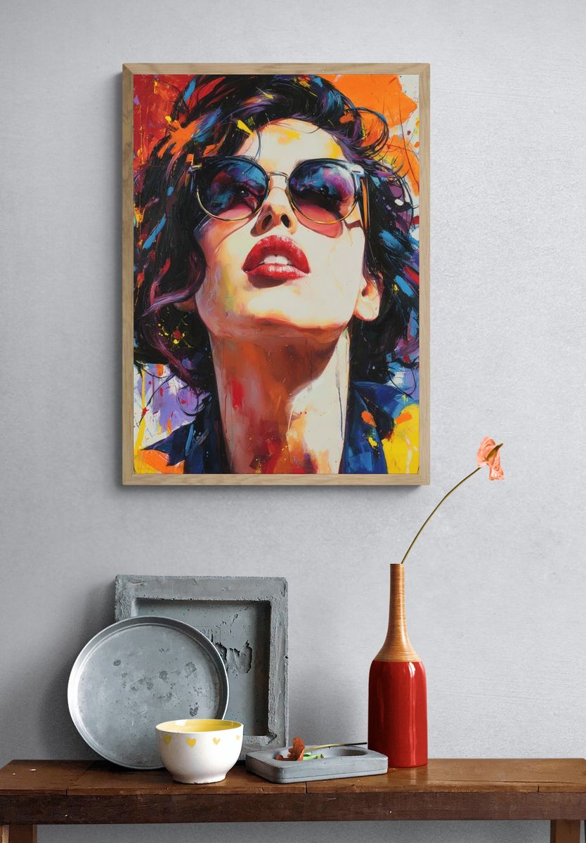 Bold Woman in Sunglasses — Pop Art Print. — room view 3