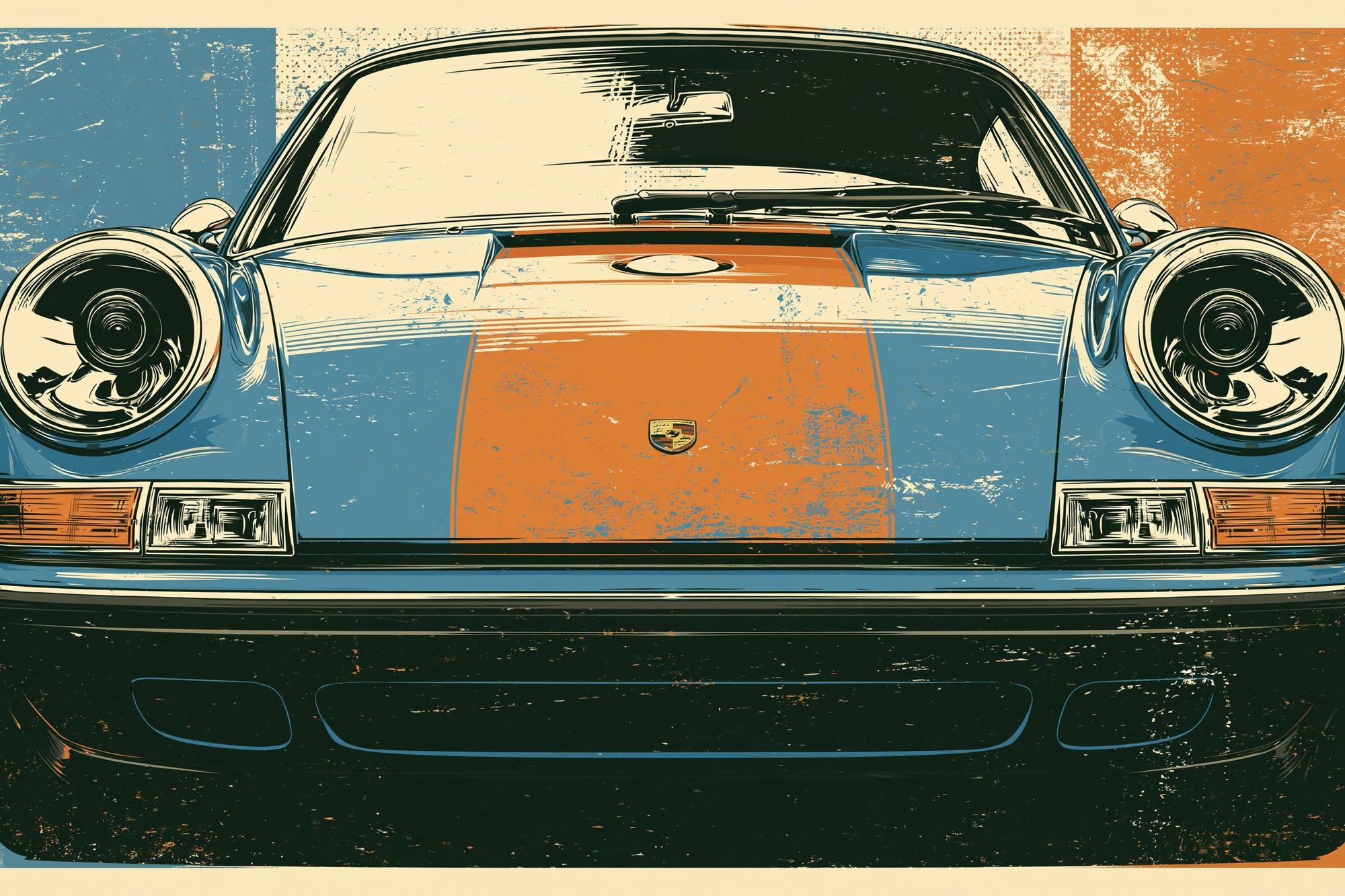 Porsche 911 Front View Vintage Poster. poster detail
