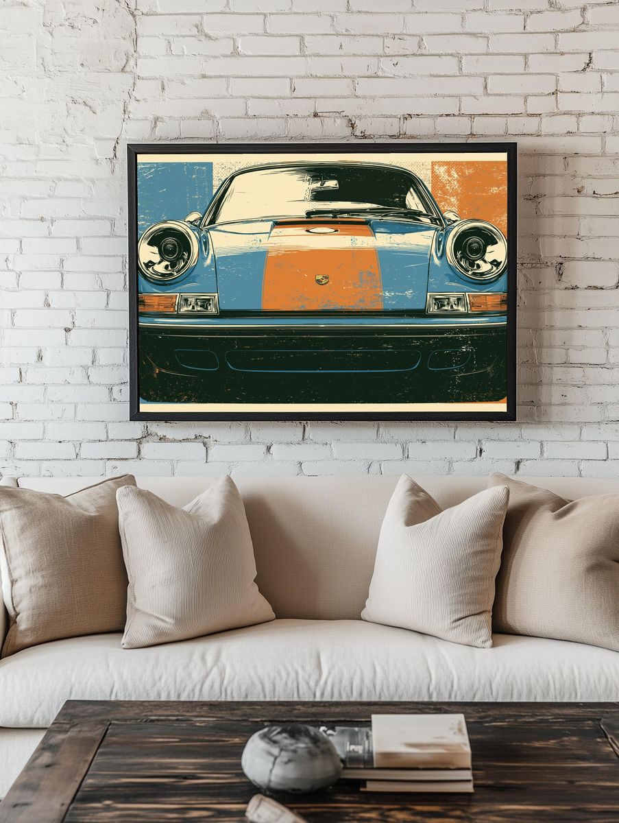 Porsche 911 Front View Vintage Poster. room preview