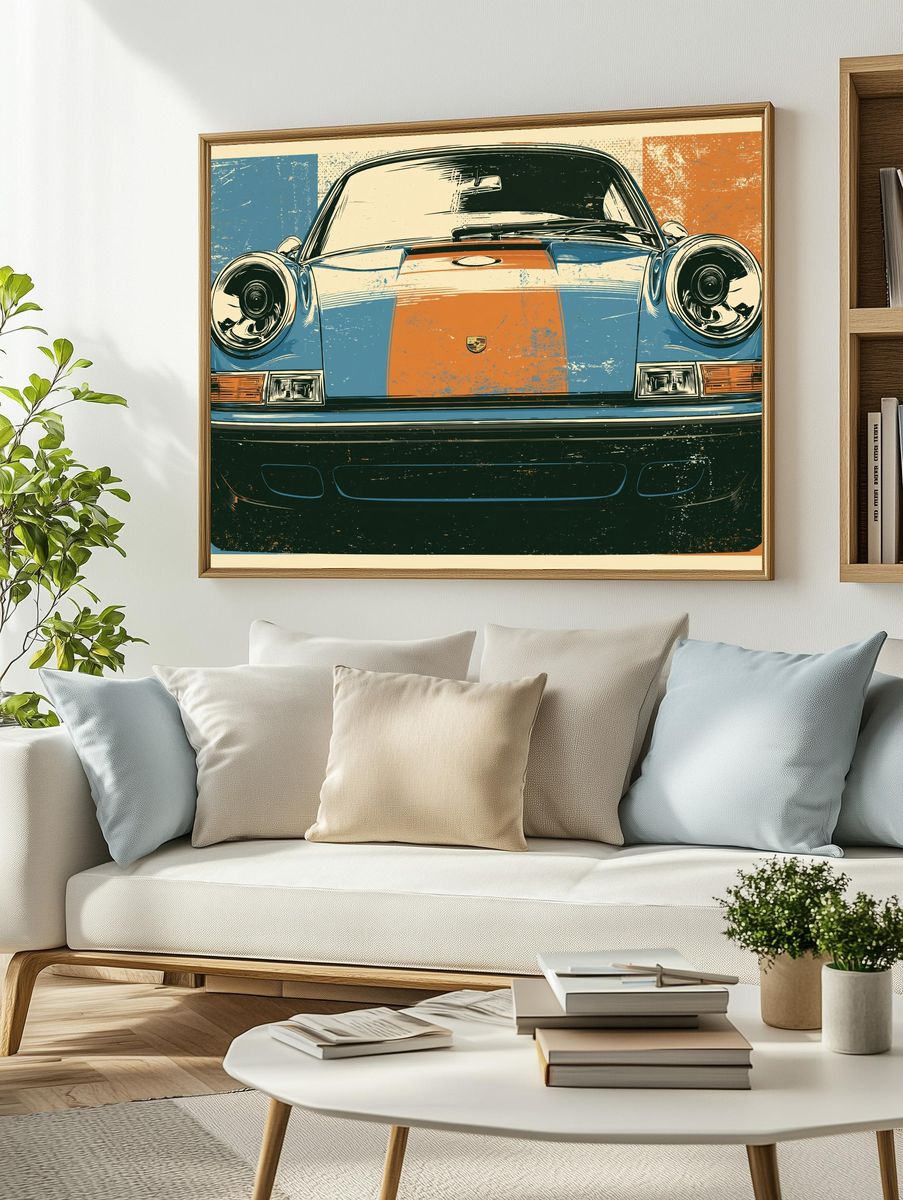 Porsche 911 Front View Vintage Poster. — room view 2