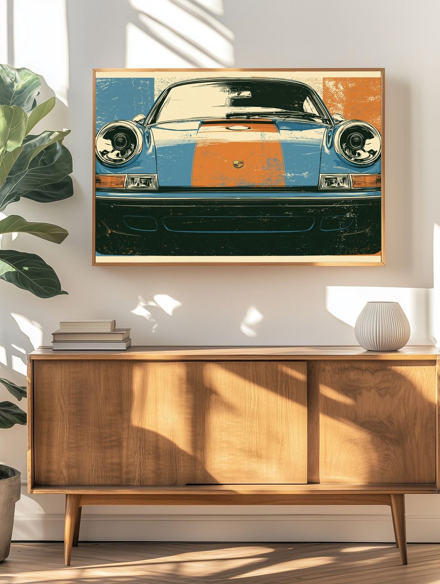 Porsche 911 Front View Vintage Poster. — room view 3