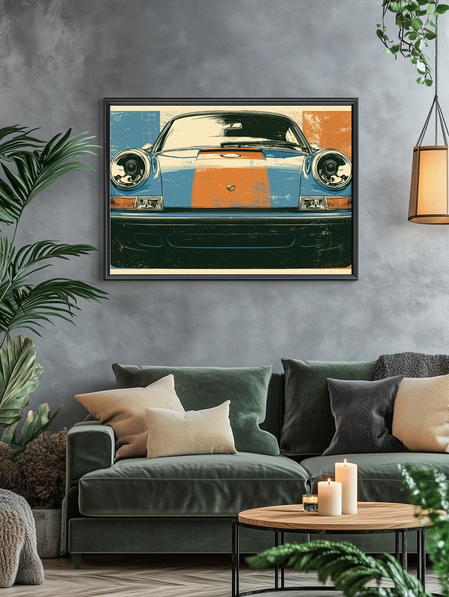 Porsche 911 Front View Vintage Poster. — room view 4