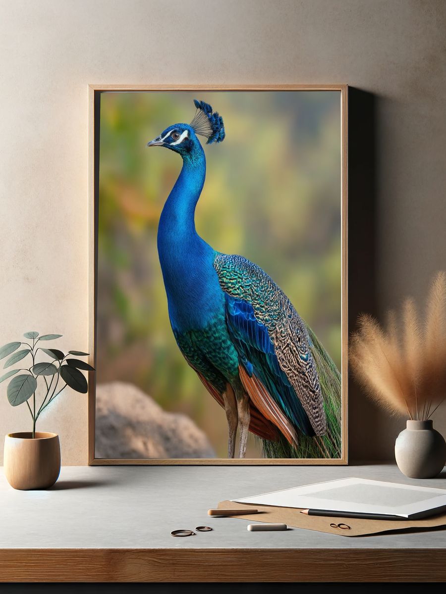 Peacock Portrait Photography Poster. — room view 2