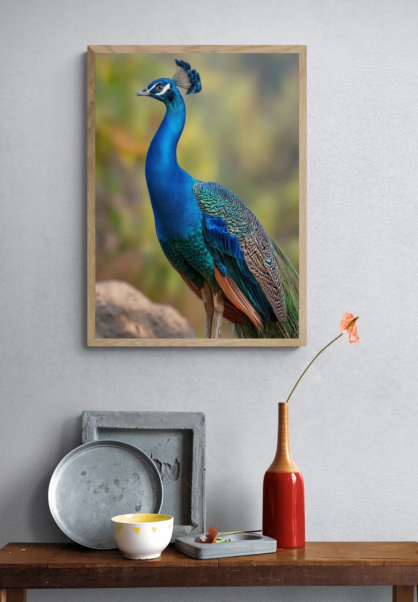 Peacock Portrait Photography Poster. — room view 3