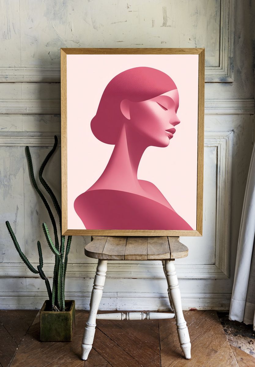 Pink Profile Portrait Print. room preview