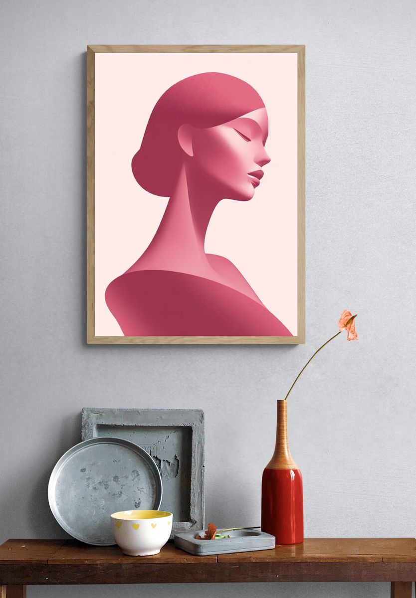 Pink Profile Portrait Print. — room view 3