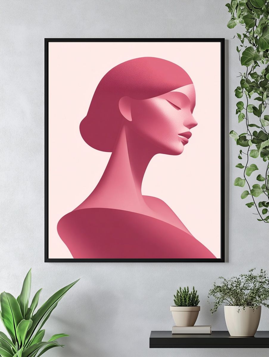 Pink Profile Portrait Print. — room view 4