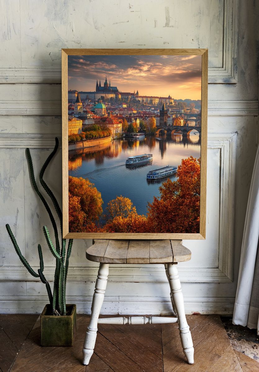 Prague Cityscape at Sunset Poster. — room view 1