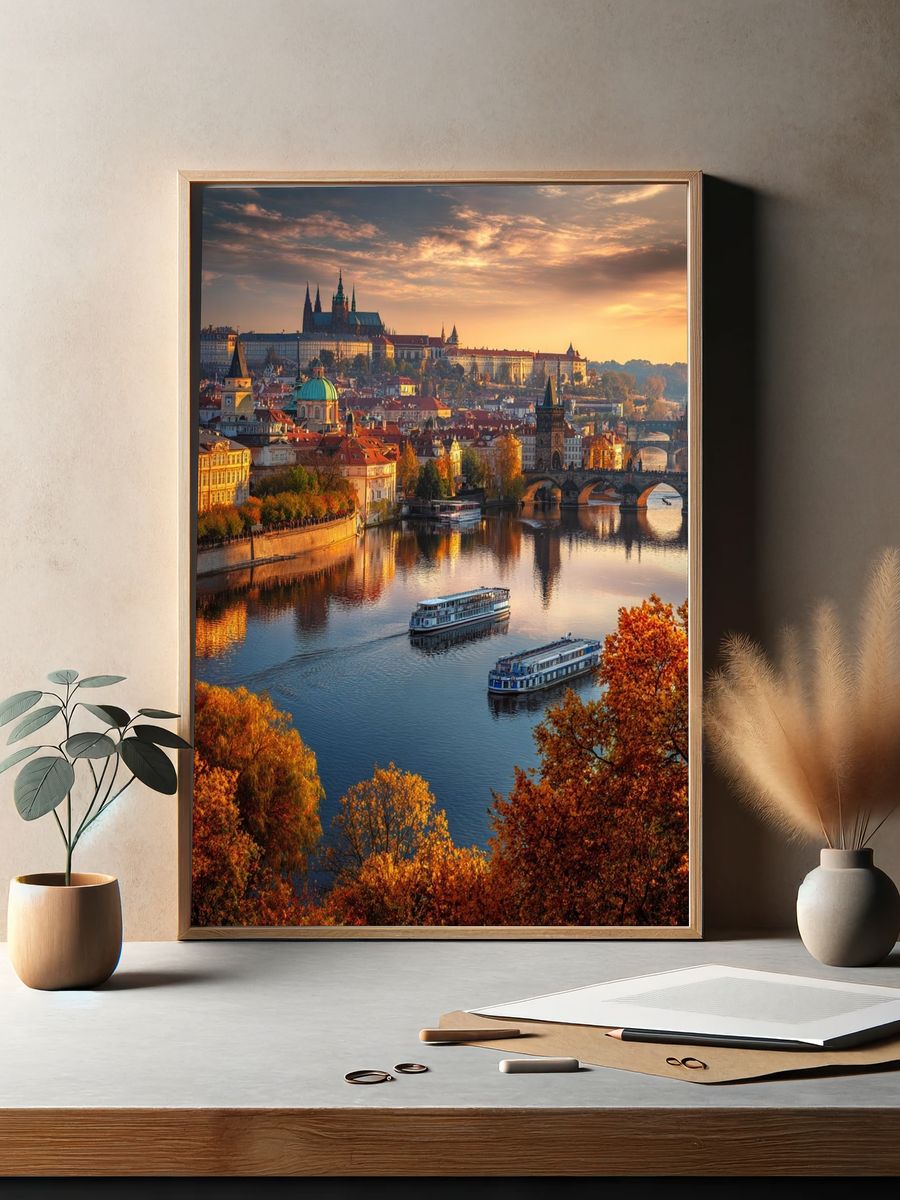 Prague Cityscape at Sunset Poster. — room view 2