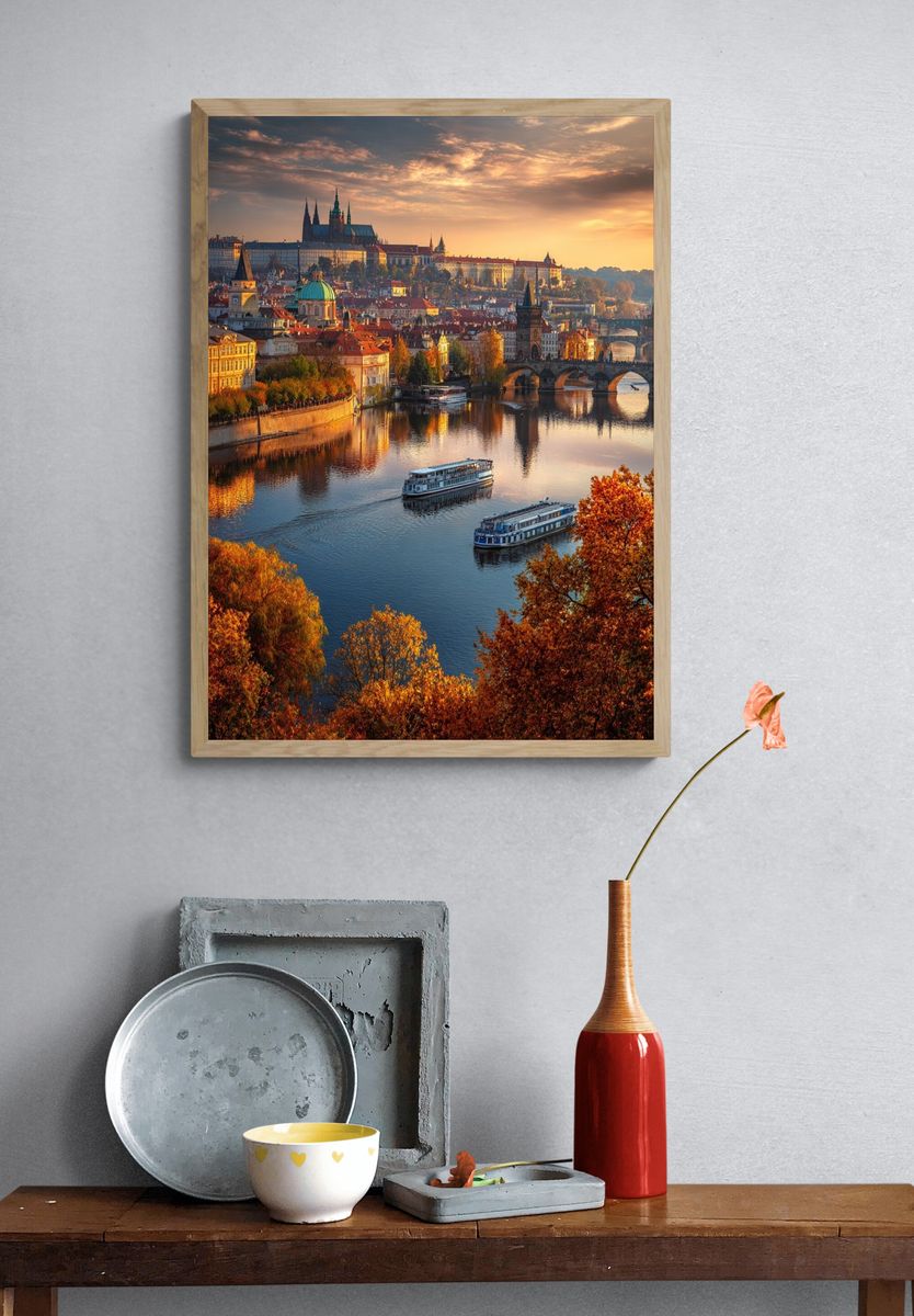 Prague Cityscape at Sunset Poster. — room view 3