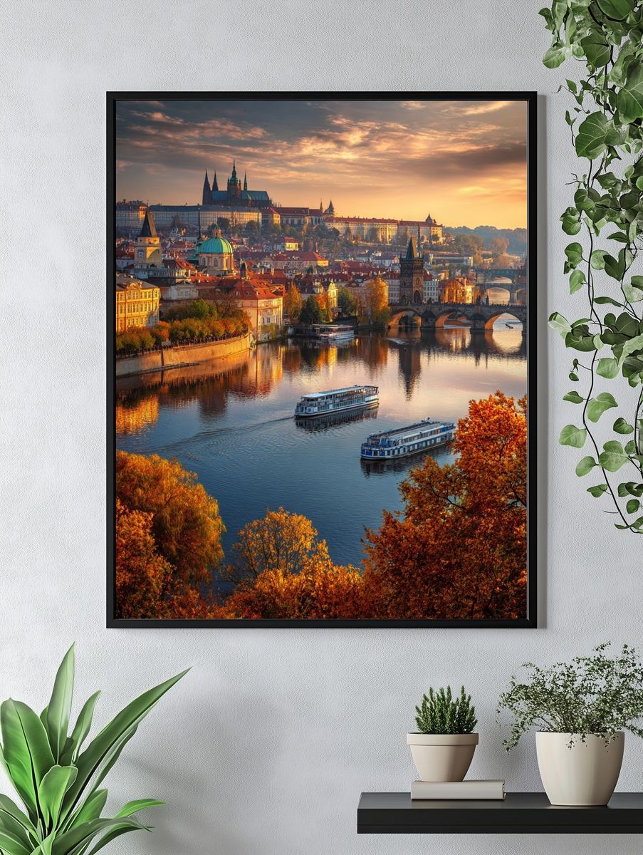 Prague Cityscape at Sunset Poster. — room view 4