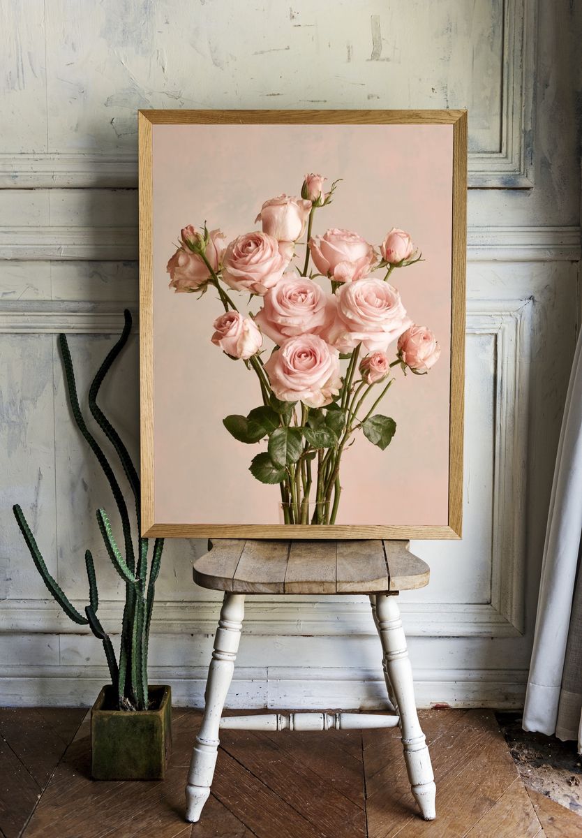 Blush Pink Roses Photography Poster. — room view 1