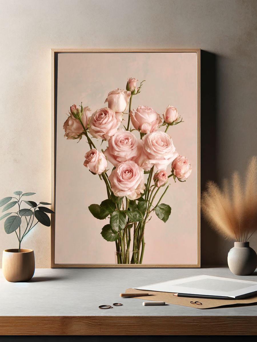 Blush Pink Roses Photography Poster. — room view 2
