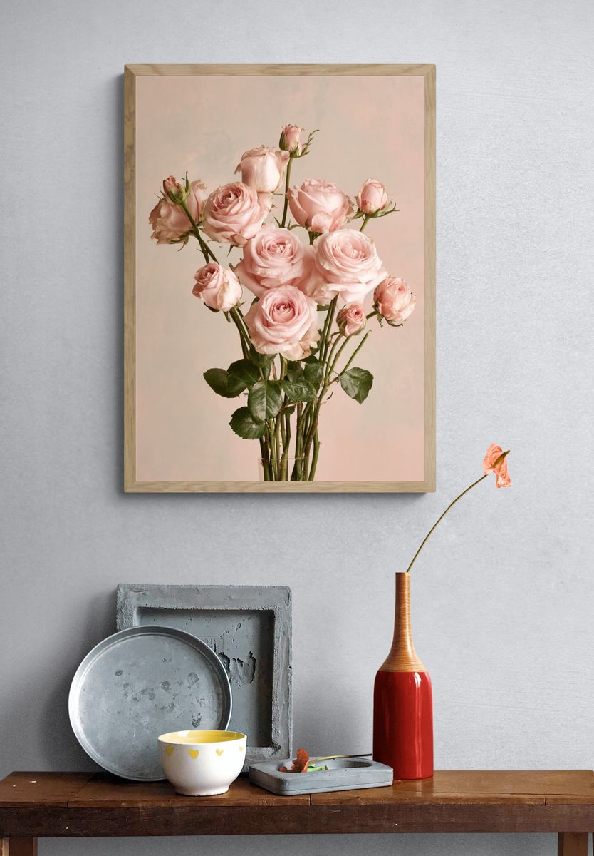 Blush Pink Roses Photography Poster. — room view 3