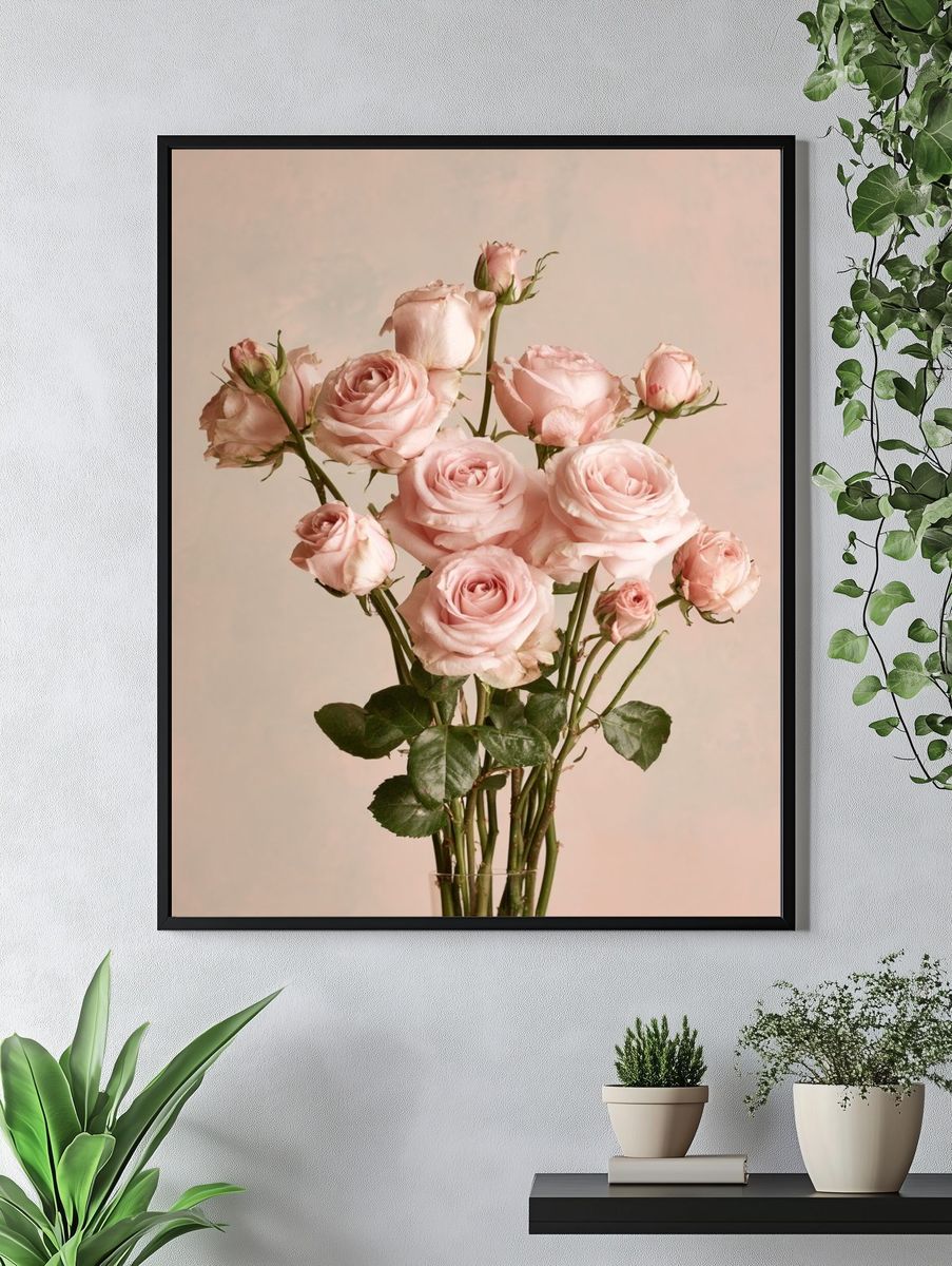 Blush Pink Roses Photography Poster. — room view 4