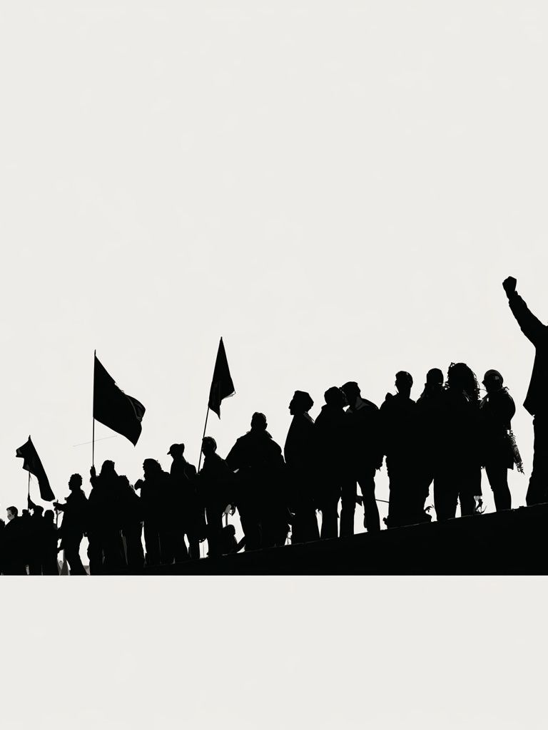 Protest Silhouettes Black-White Poster. poster detail