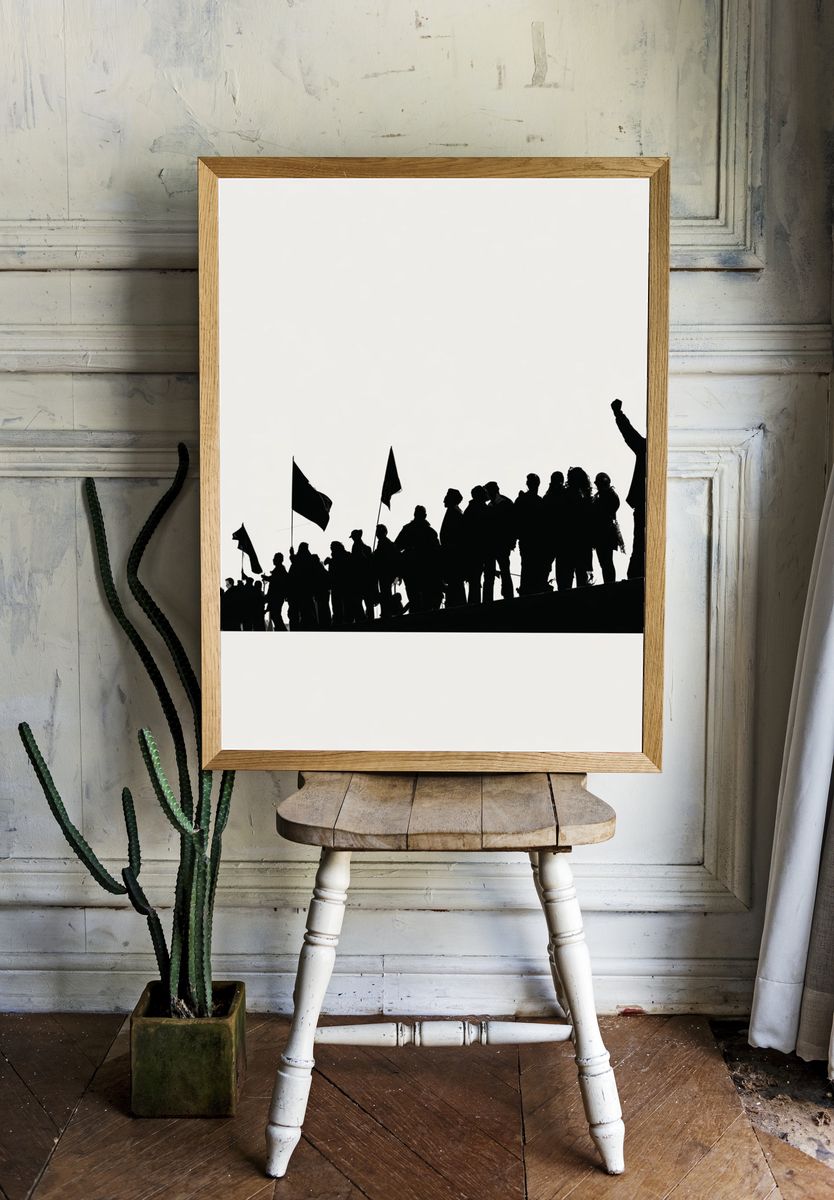 Protest Silhouettes Black-White Poster. room preview