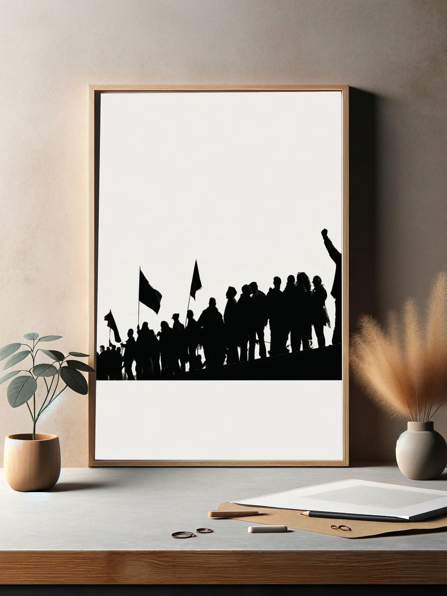 Protest Silhouettes Black-White Poster. — room view 2