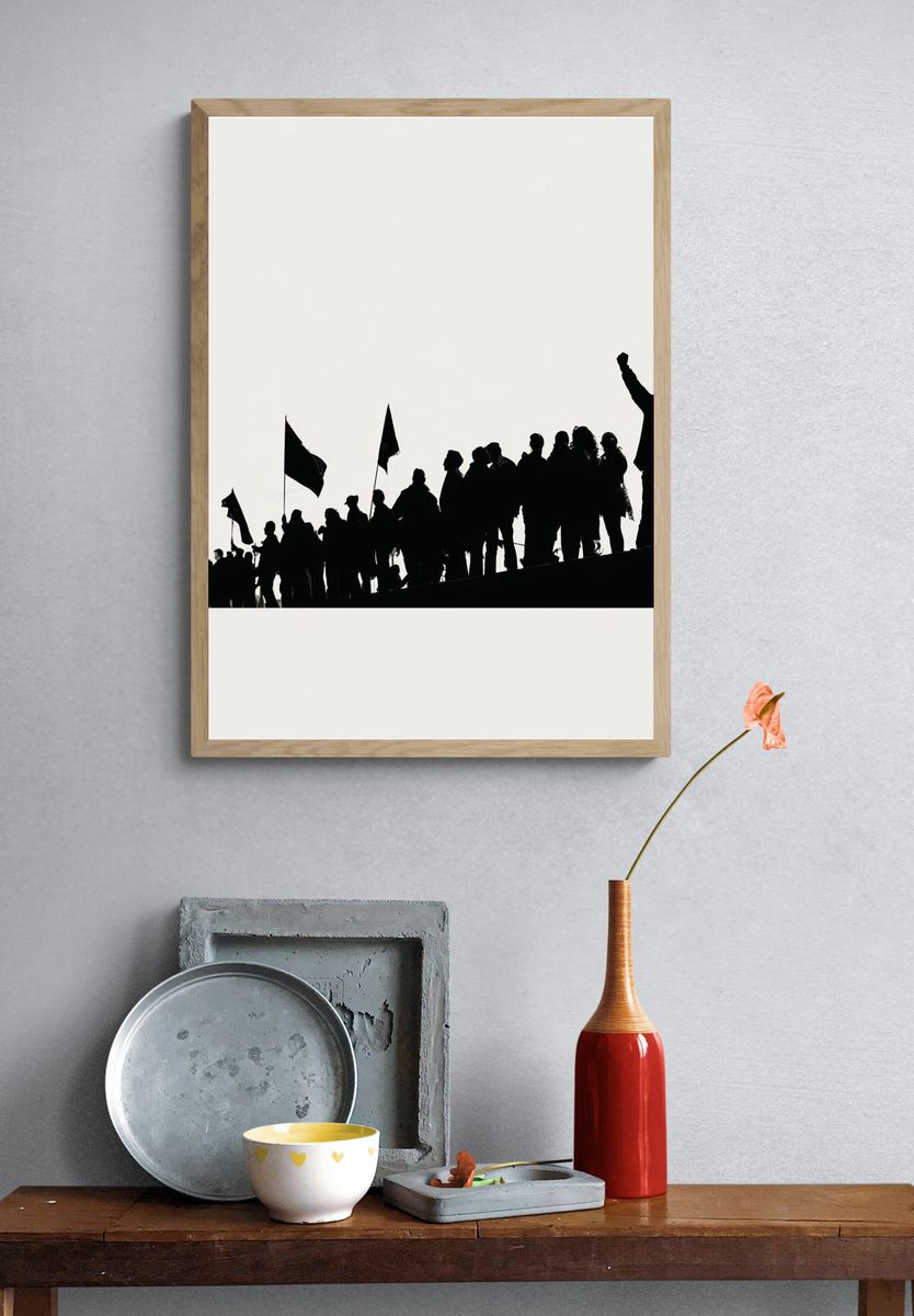 Protest Silhouettes Black-White Poster. — room view 3