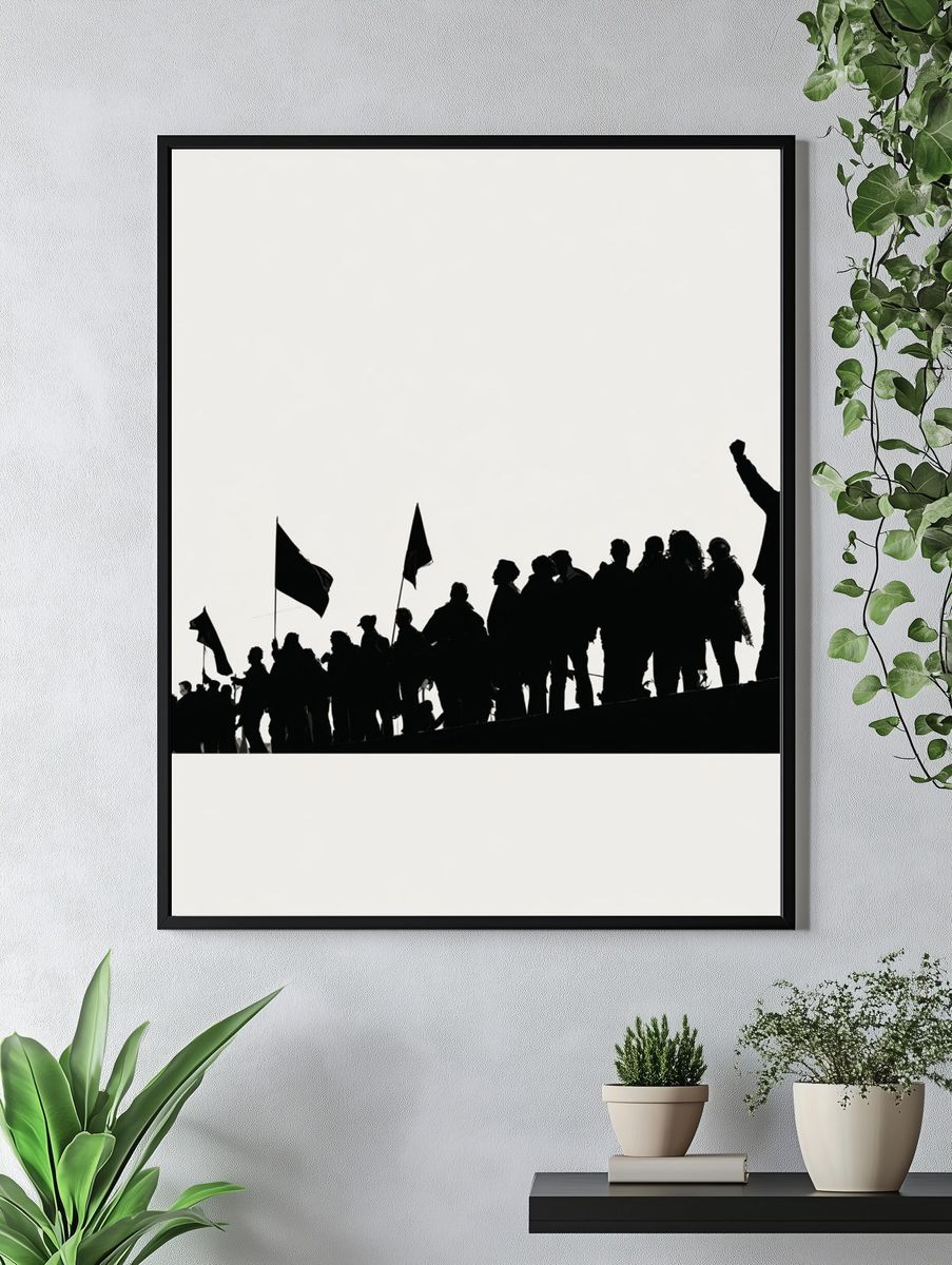 Protest Silhouettes Black-White Poster. — room view 4