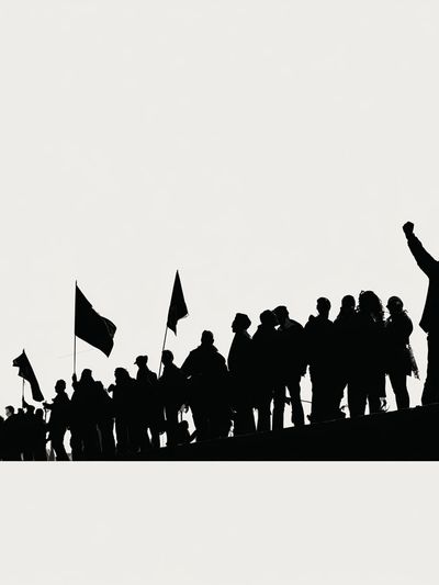 Protest Silhouettes Black-White Poster.