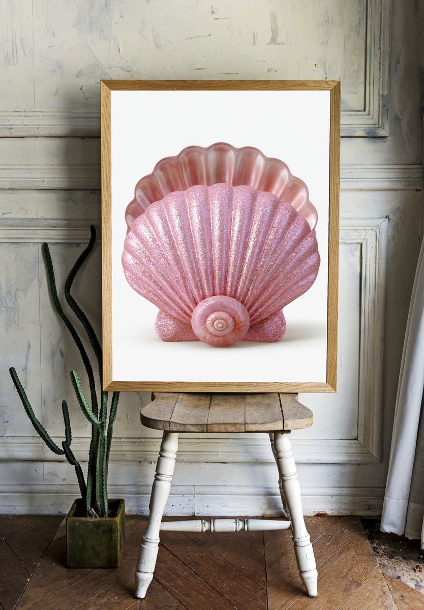 Pink Seashell Sculpture Print. room preview