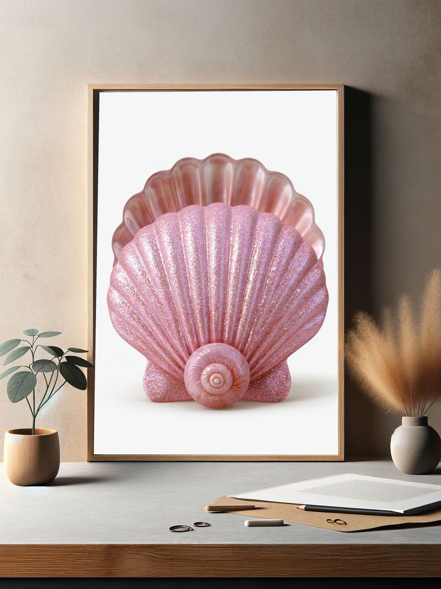 Pink Seashell Sculpture Print. — room view 2