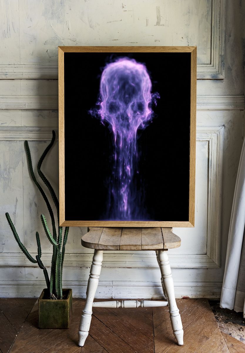 Purple Smoke Skull Abstract Poster. — room view 1