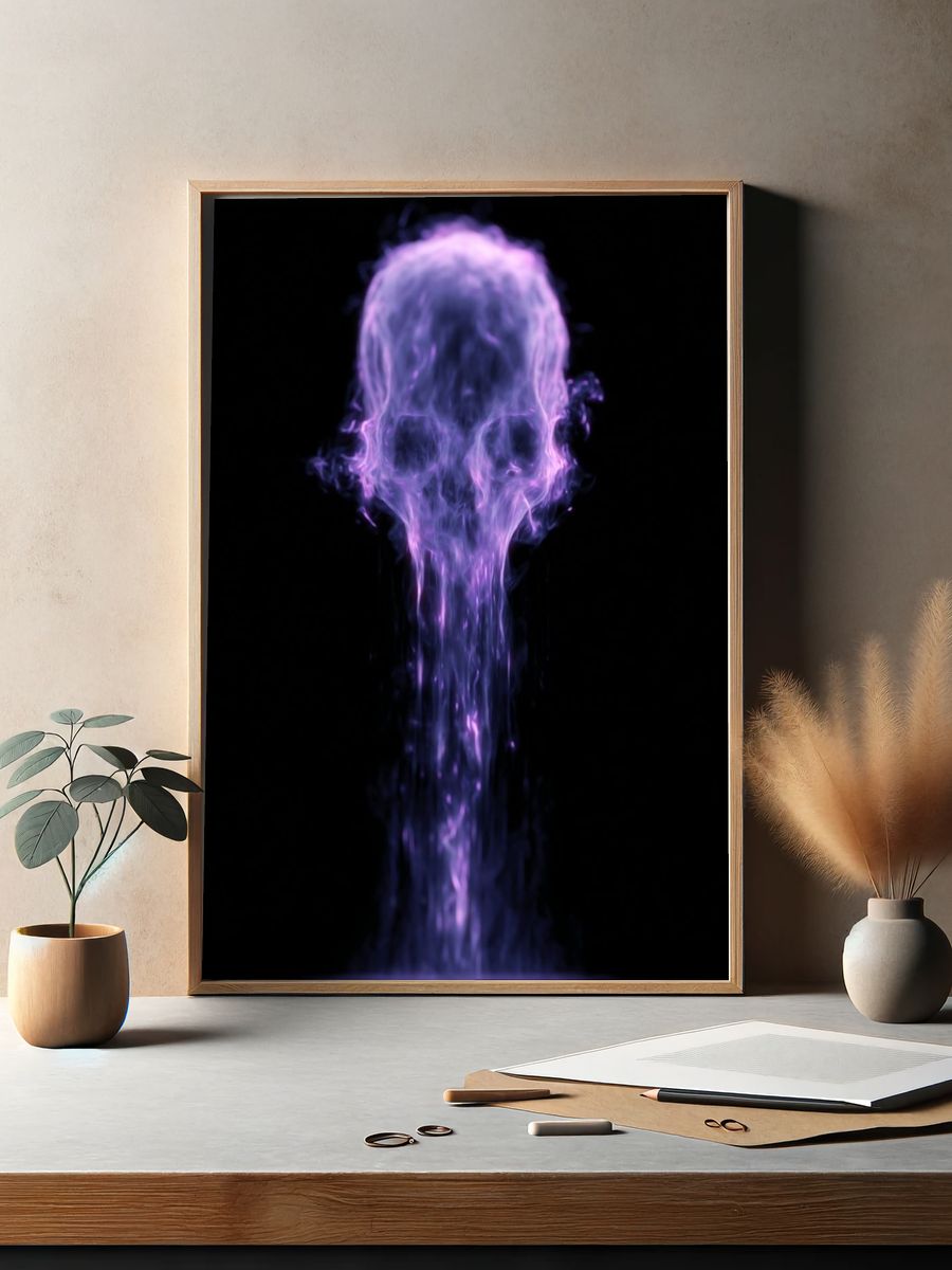 Purple Smoke Skull Abstract Poster. — room view 2