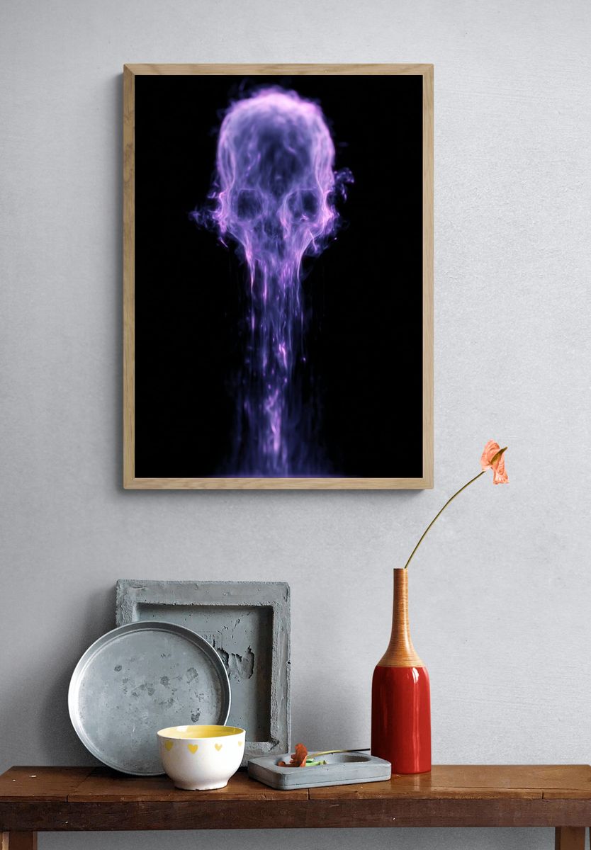 Purple Smoke Skull Abstract Poster. — room view 3