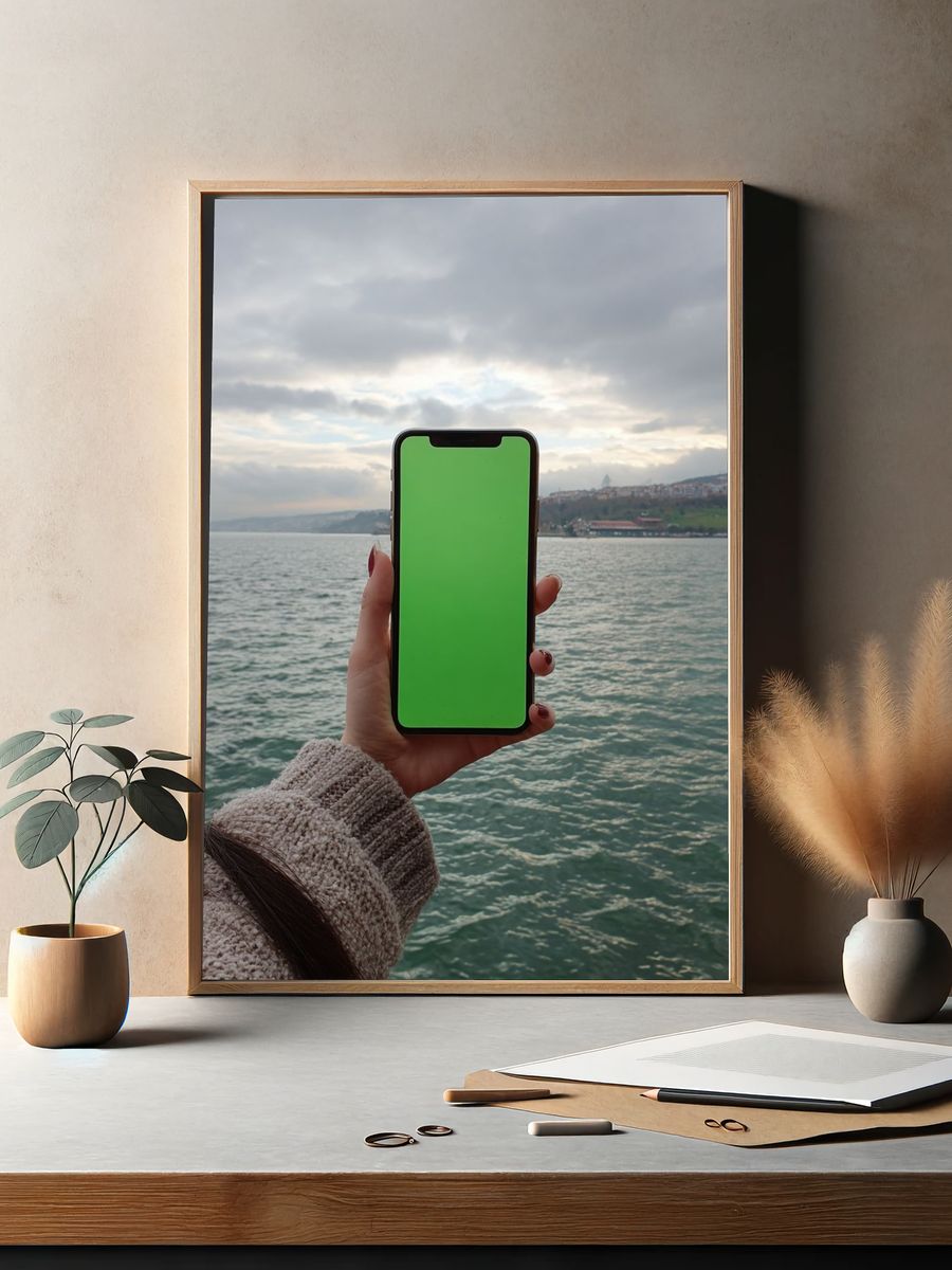 Smartphone with Green Screen — Photography Print. — room view 2