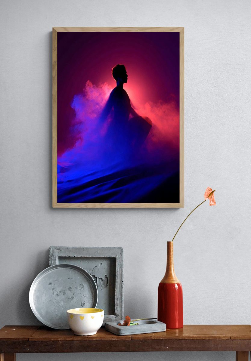 Silhouette in Colorful Smoke Poster. — room view 3
