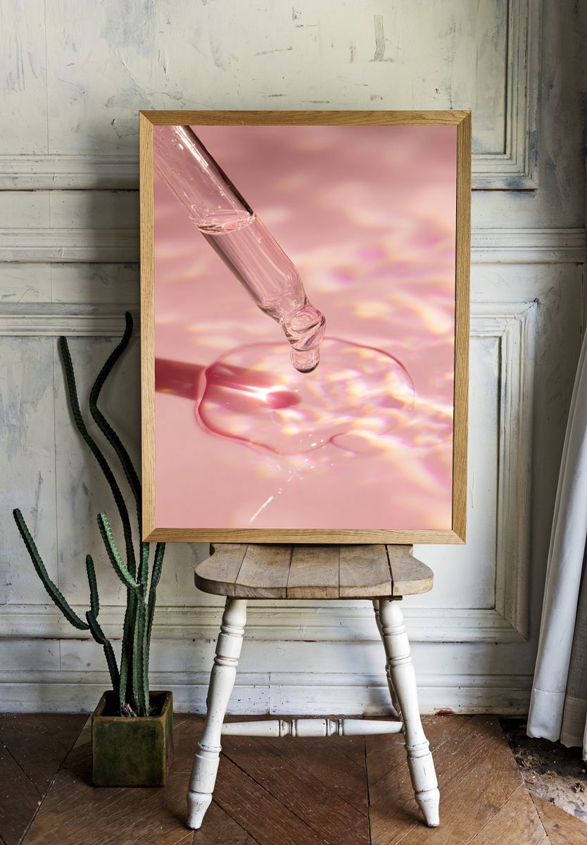 Pink Serum Drop Photography Poster. — room view 1