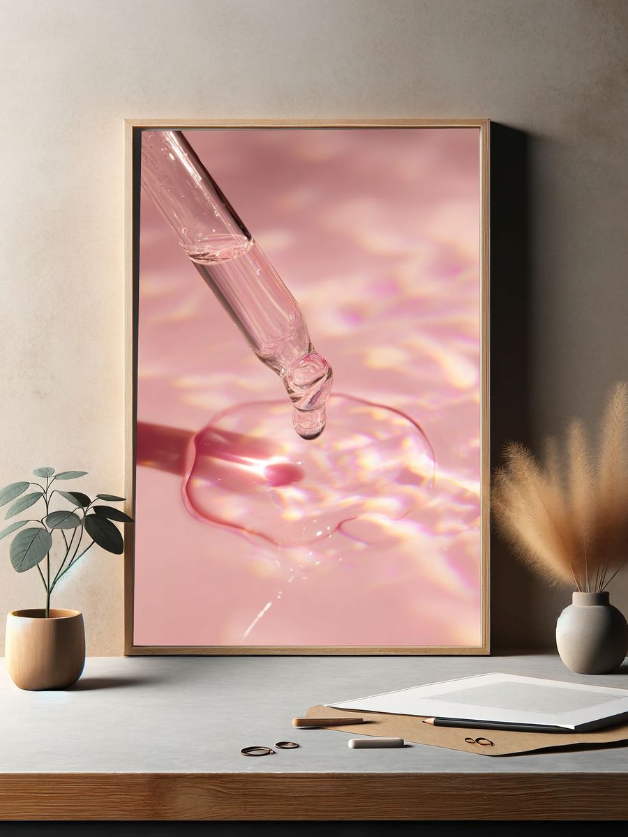 Pink Serum Drop Photography Poster. — room view 2