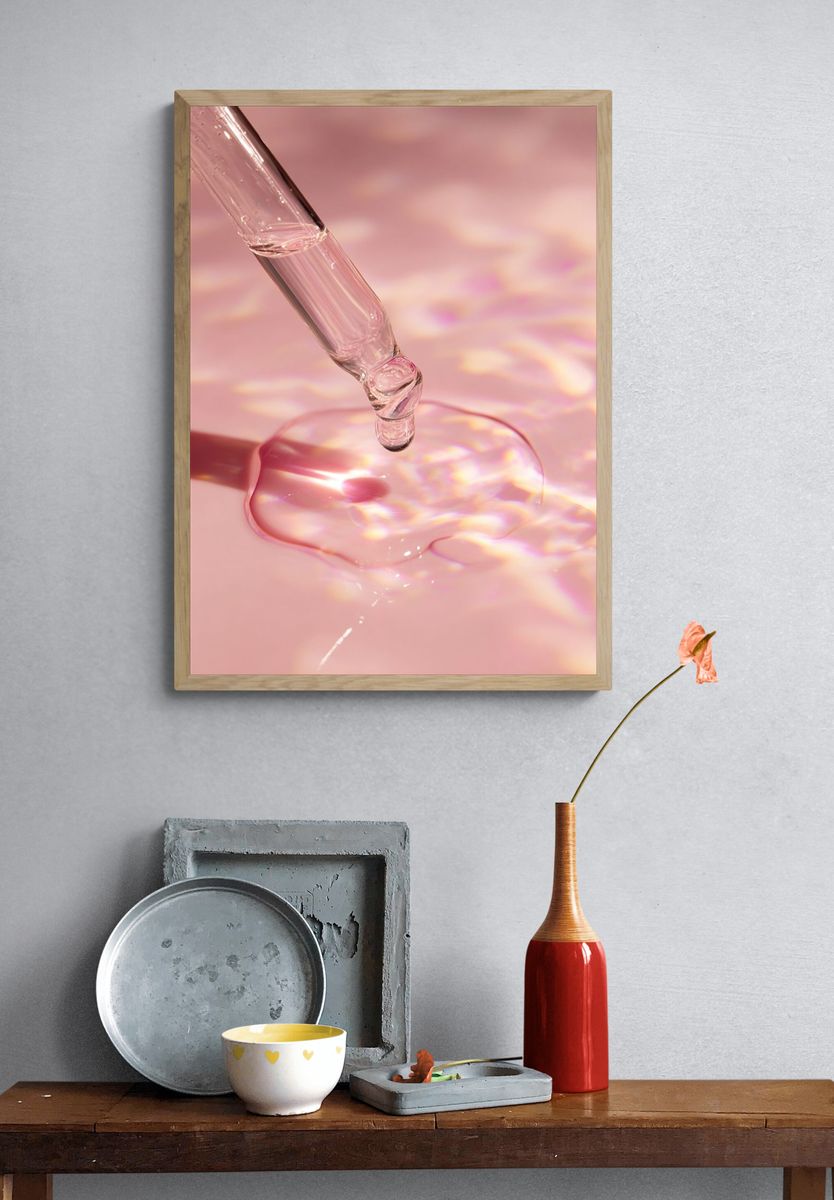Pink Serum Drop Photography Poster. — room view 3