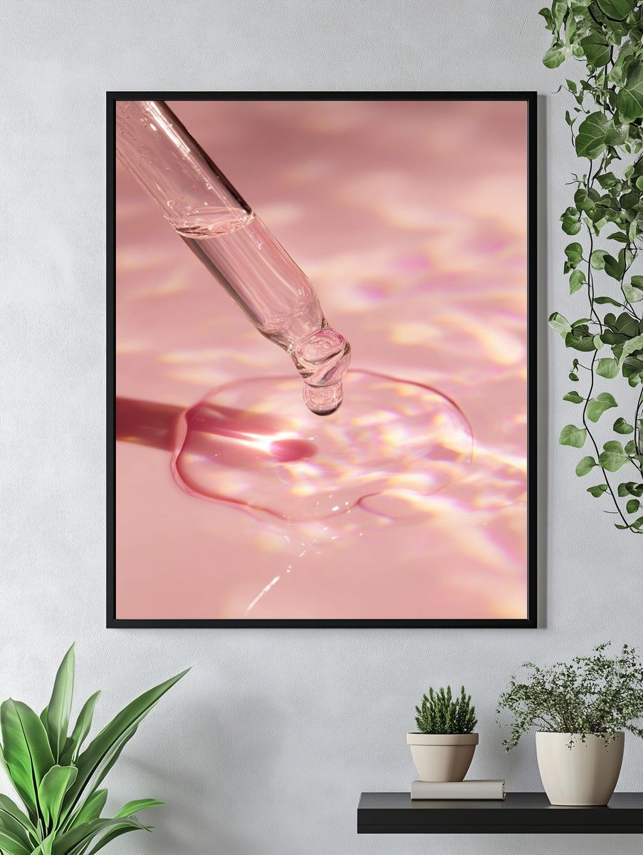 Pink Serum Drop Photography Poster. — room view 4