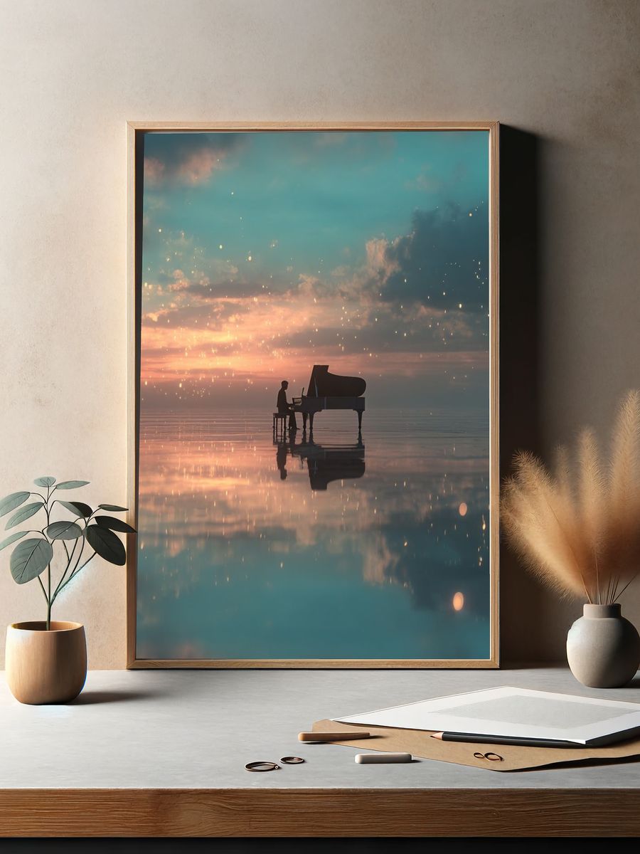 Piano at Sunset — Dreamy Print. — room view 2