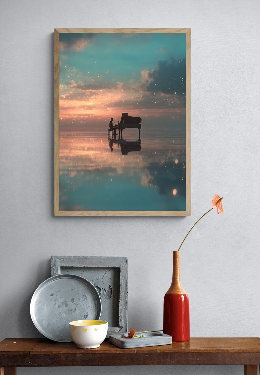 Piano at Sunset — Dreamy Print. — room view 3