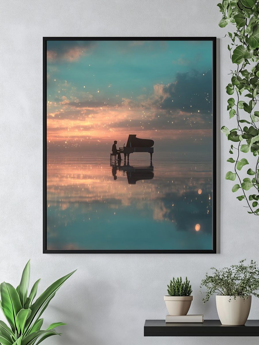Piano at Sunset — Dreamy Print. — room view 4