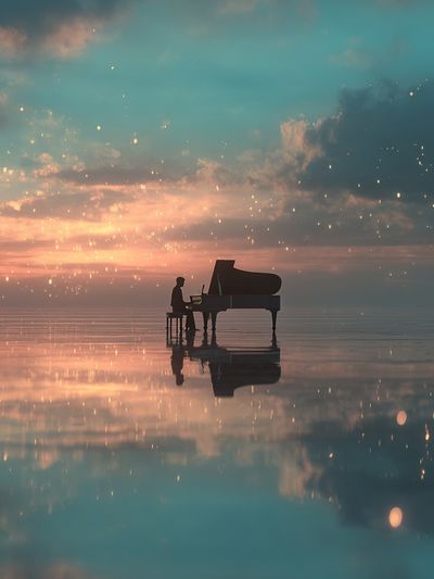 Piano at Sunset — Dreamy Print. poster