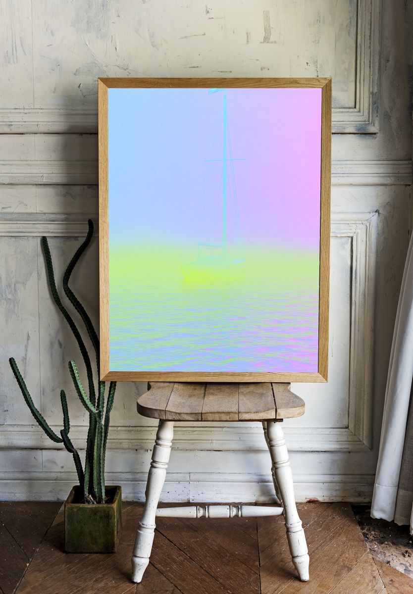 Pastel Sailboat Mist Print. — room view 1