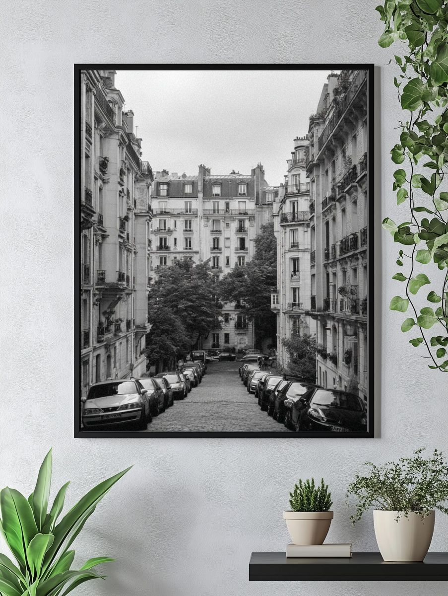 Paris Street in Black White Poster. — room view 4