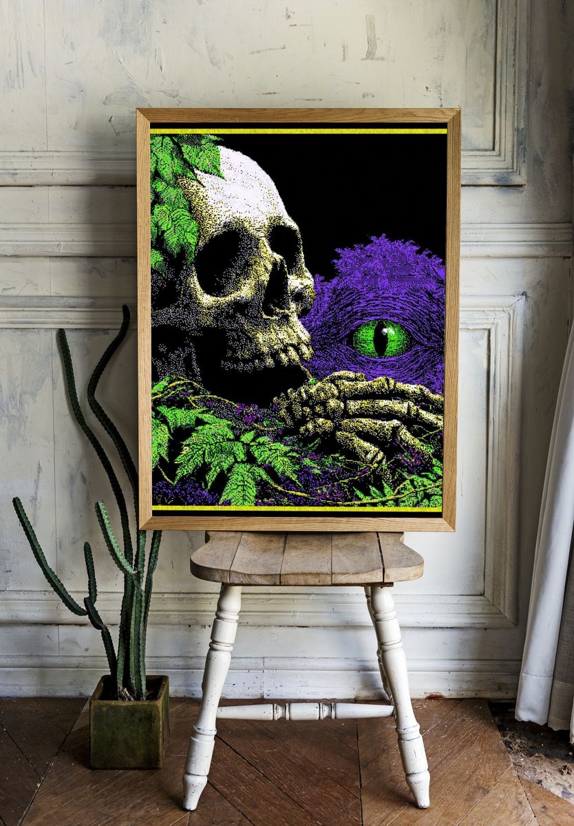 Psychedelic Skull and Cat Eye Poster. — room view 1